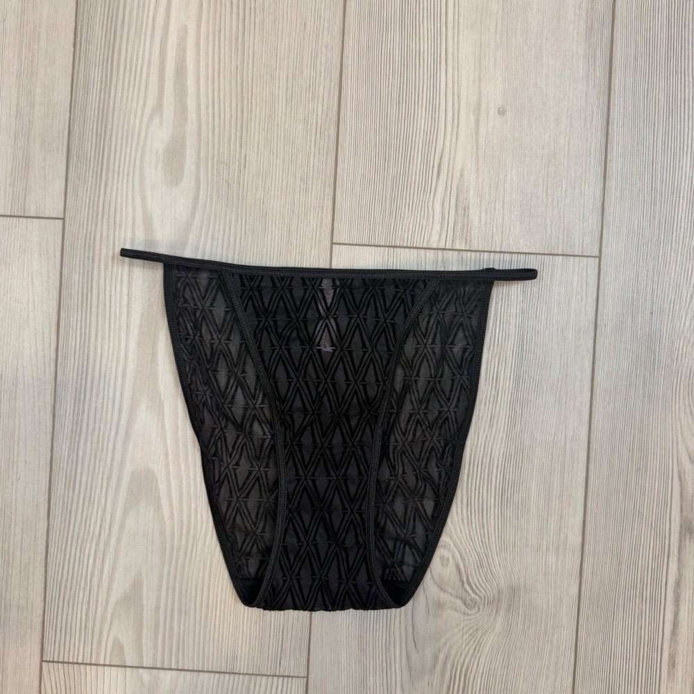 Vintage 2001 Victoria's Secret Black Sheer Mesh Flocked Geometric Panties Small